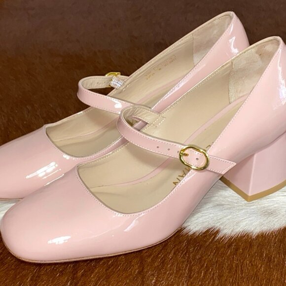 Stuart Weitzman Shoes - Stuart Weitzman MJ 60 Women's Pink Patent Chunky Pumps Heels Mary Jane